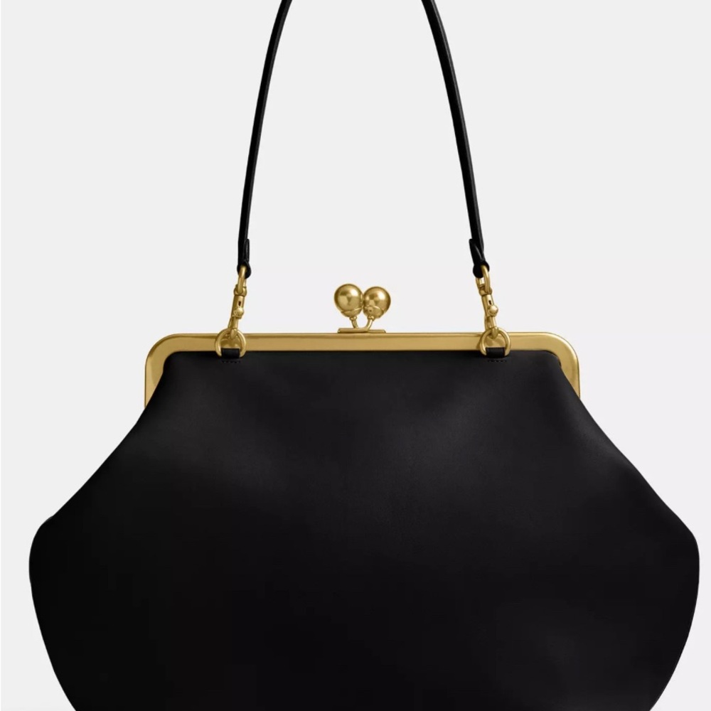 Coach Black Leather Shoulder Bag with Gold Accents - Picture 6 of 6